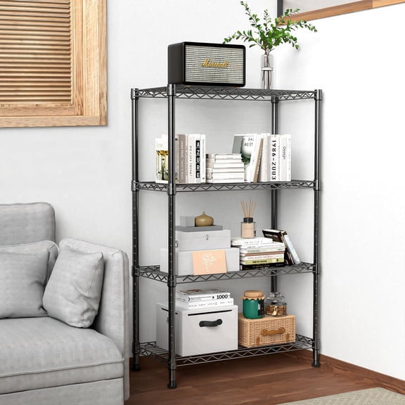 M MZG 4 Tiers Wire Dimensions: 23.6W x 13.7D x 53.4H Shelving Unit, Black