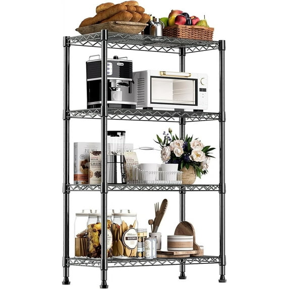 M MZG 4 Tiers Wire Dimensions: 23.6W x 13.7D x 53.4H Shelving Unit, Black