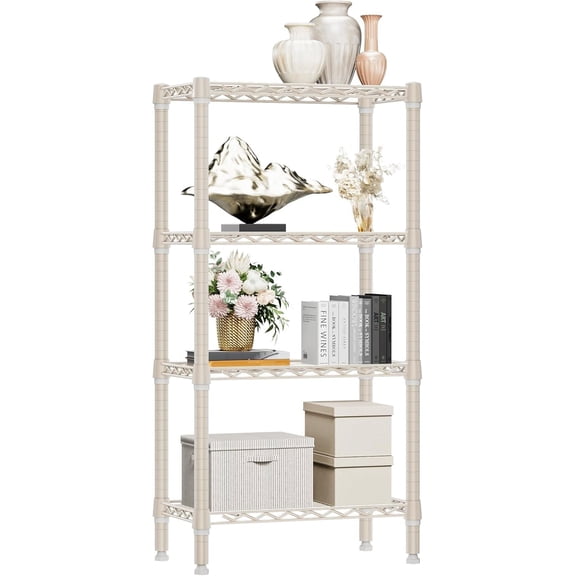 MZG 4 Tier Wire Shelves Rack, 11.8" D x 23.6" W x 47.5" H, Adjustable Metal Shelving Units,Steel Shelves Light Tan