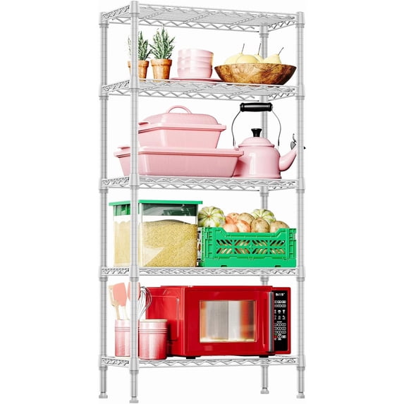 M MZG 5 Tiers Wire Shelf Dimensions: 29.5"W x 11.8"D x 59.5"H, White