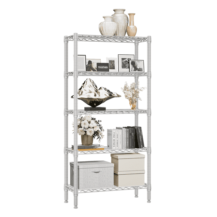 M MZG 5 Tiers Wire Shelf Dimensions: 29.5"W x 11.8"D x 59.5"H, White