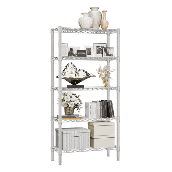 M MZG 5 Tiers Wire Shelf Dimensions: 29.5"W x 11.8"D x 59.5"H, White
