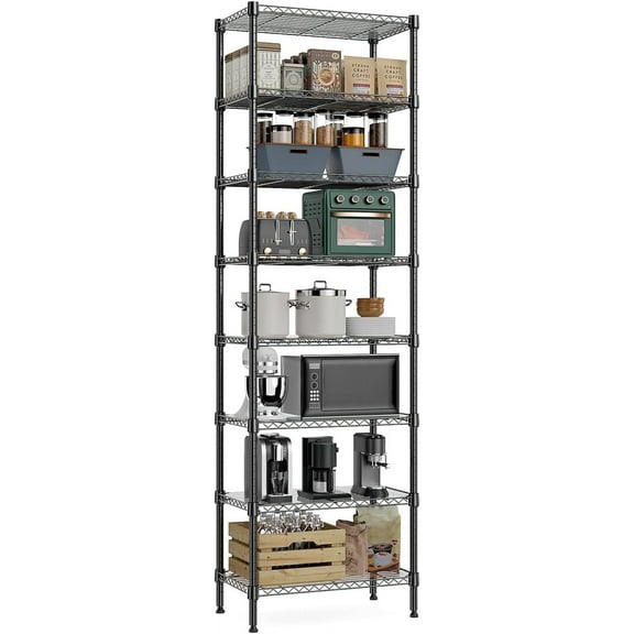 M MZG 8-Tier Wire Shelving Unit, 23.6"W x 13.8"D x 79.5"H, Metal Storage Shelving, Black