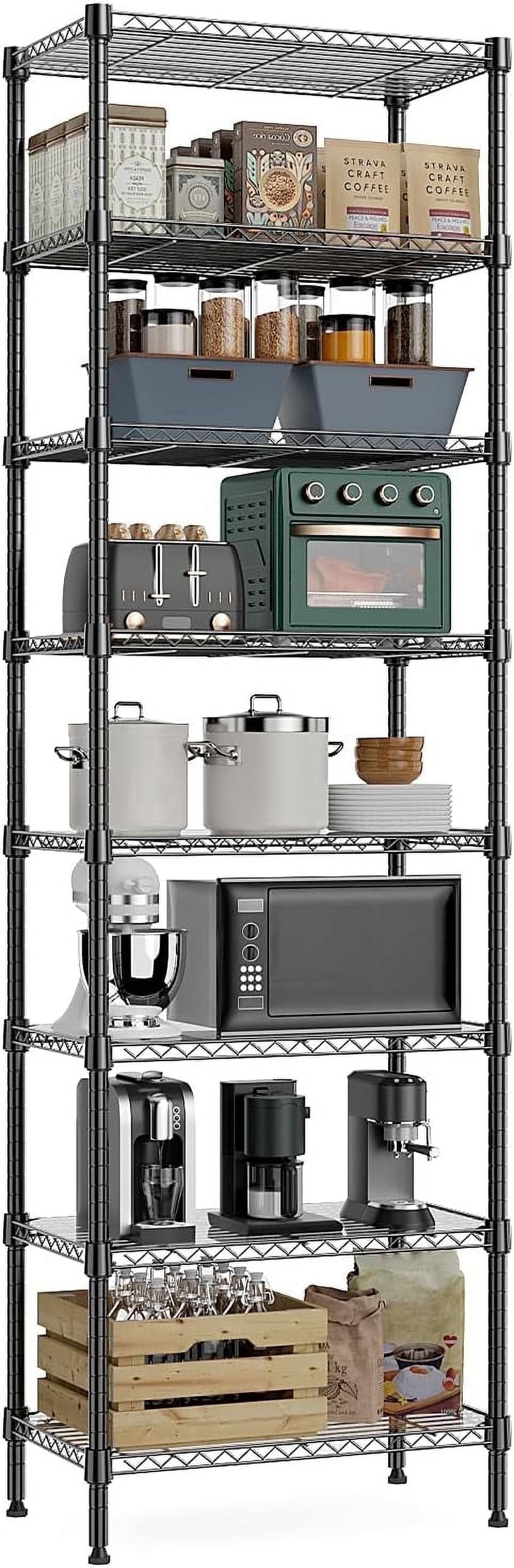 M MZG 8-Tier Wire Shelving Unit, 23.6"W x 13.8"D x 79.5"H, Metal Storage Shelving, Black