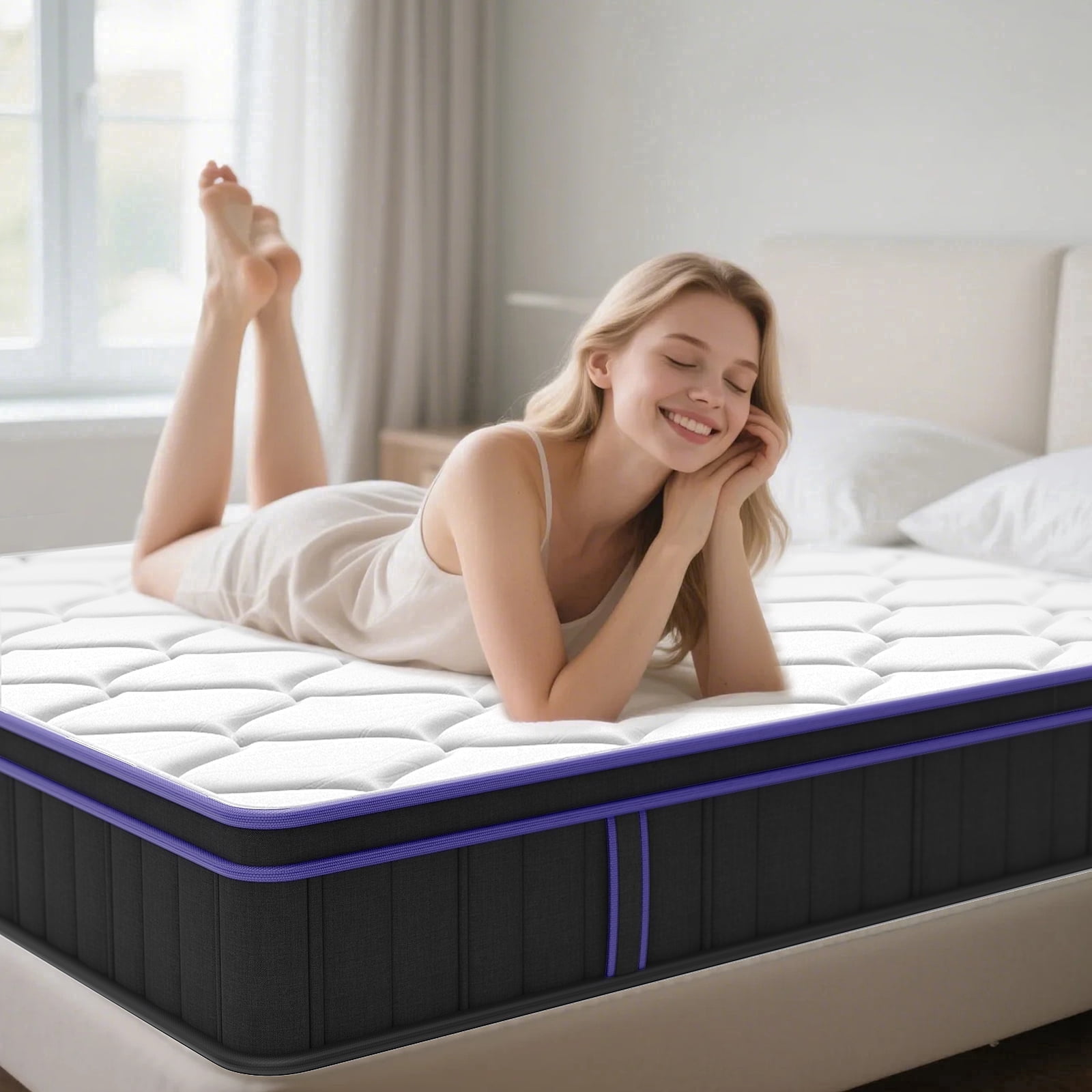 M MZG 10 Inch Queen Size, Hybrid Mattress, Medium Firm, Gel-Infused Memory Foam, Pillow Top, Pocket Coils, Cooling & Breathable, CertiPUR-US Certified, Fiberglass-Free, Mattress in a Box