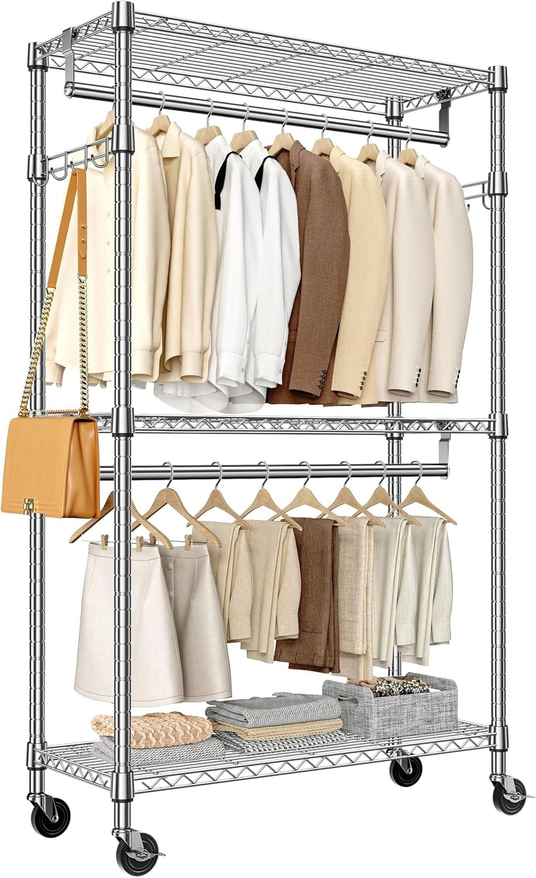 Heavy Duty Rolling Garment Rack 3 Tiers Adjustable Wire Shelving ...