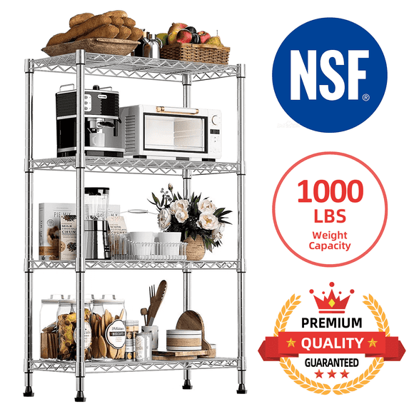 M MZG Storage Shelving Unit 4 Tier Garage Shelves Adjustable Storage Rack for Pantry Kitchen 13.7" D x 29.5" W x 47.2" H