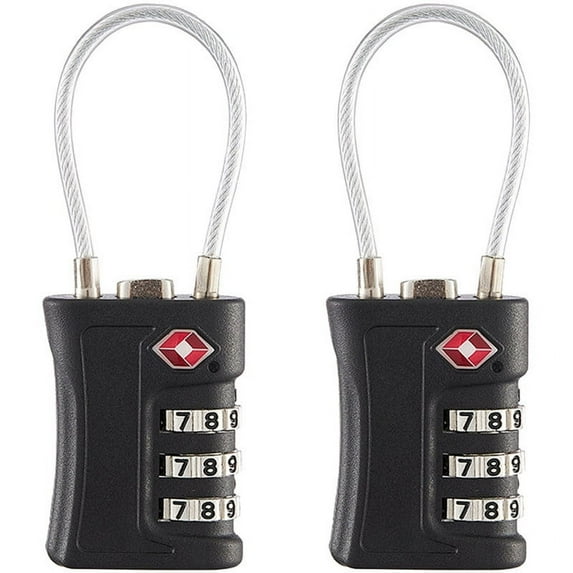 MZHICH 2 Pack 3-Dial Combination TSA Luggage Padlock with a Steel Cable Shackle for Door Black