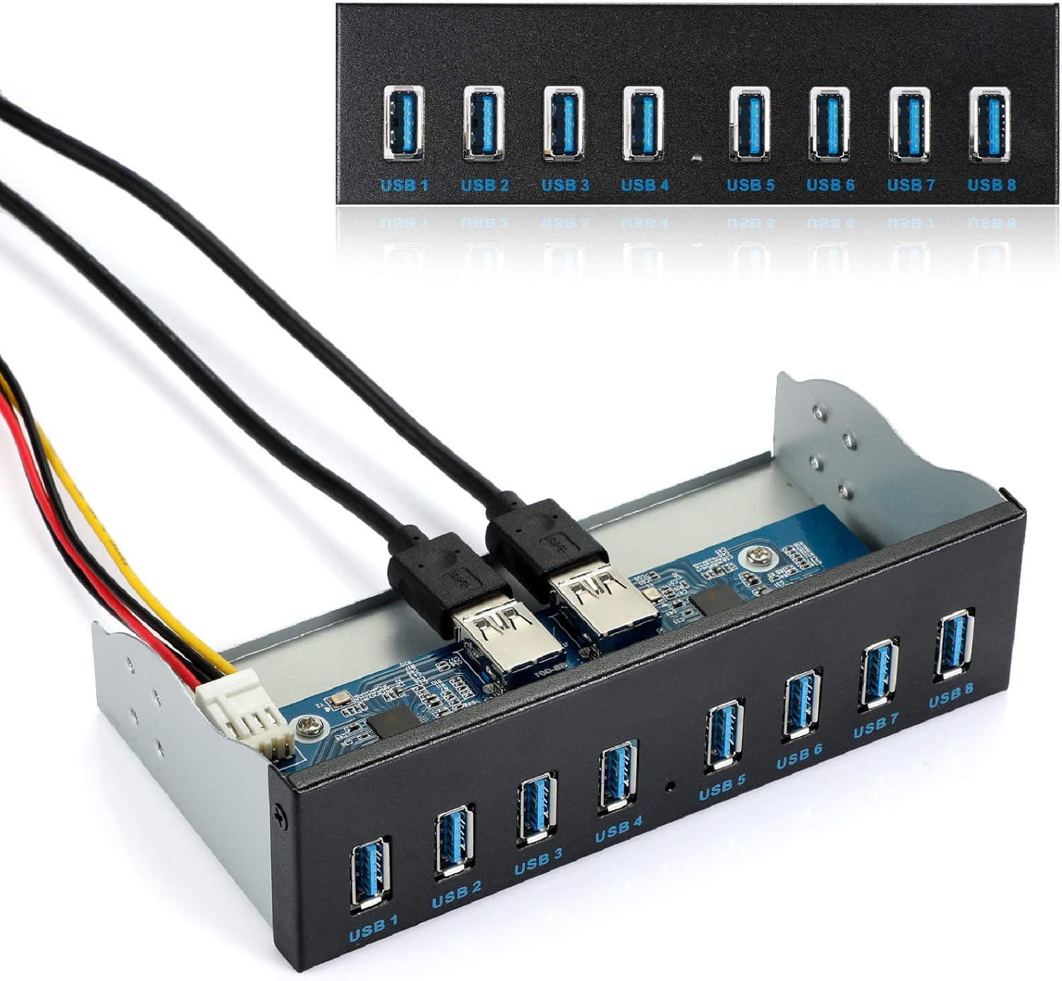 MZHOU 8-Port USB 3.0 Front Panel Hub Expansion Card - with 19-Pin & SATA Cables, 5 Mounting Screws - Compatible with Windows XP/7/8/10 & Linux - Desktop PC Internal USB Hub for Case Expansion