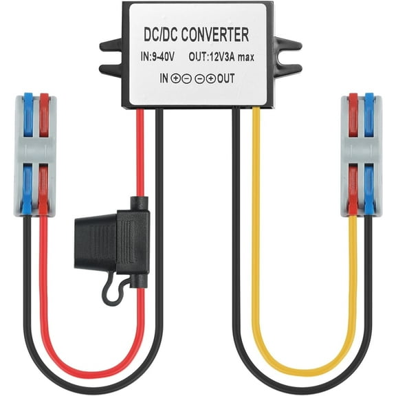 MZHOU DC Automatic Step Up Down 9-40V Voltage Regulator Stabilizer 12V/24V to12V3A 36W Converter Regulator with Fuse Waterproof Regulated Power Supply for Golf Cart