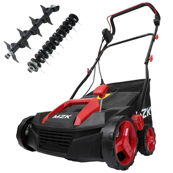 MZK 15-inch 13-Amp 2-in-1 Electric Dethatcher and Scarifier w/Removeable 5-Position Height Adjustment,Lawn dethatcher w/12-Gallon Thatch Collection Bag,Keep Lawn Health