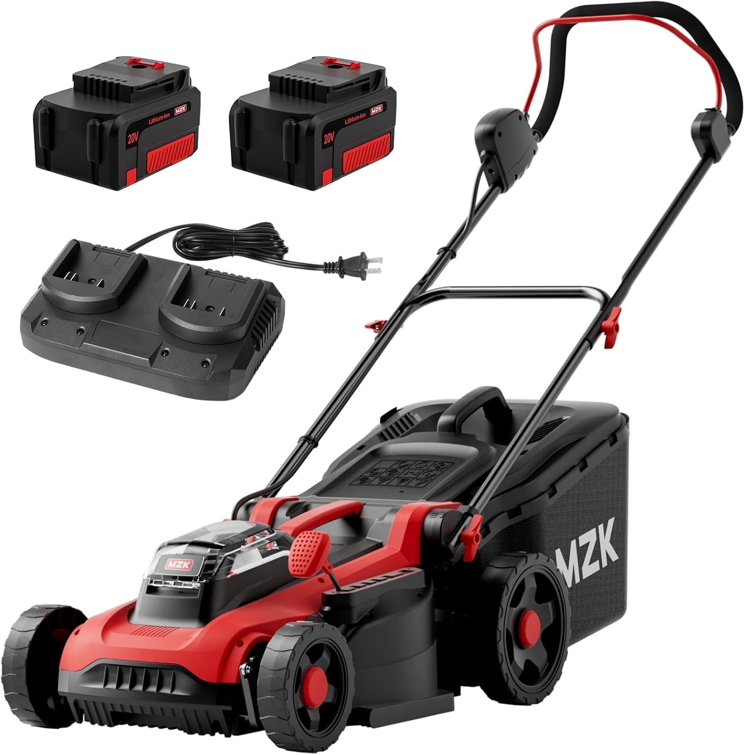 MZK 40V 16" Electric Lawn Mower, 2-in-1 Brushless Cordless Lawn Mower, Walk-Behind Push Mowers with 5-Position Height Adjustment, 2 x 4.0Ah Batteries & Charger Included, LM16B011