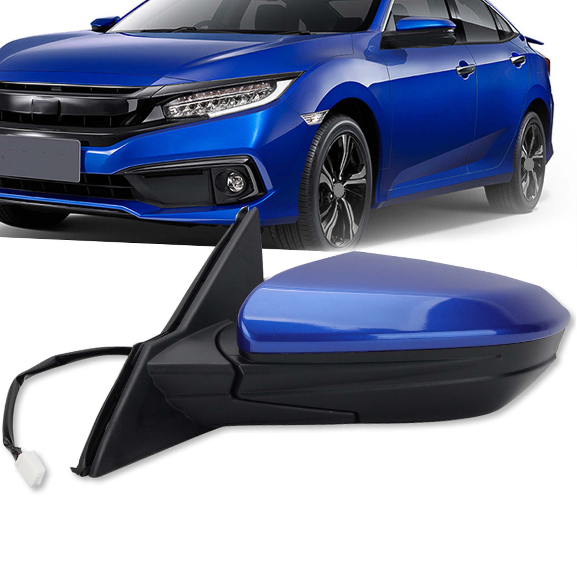 MZORANGE Left LH Driver Side Mirror Manual Fold 3Pin For Honda Civic 2016-2021 Power Glass Blue