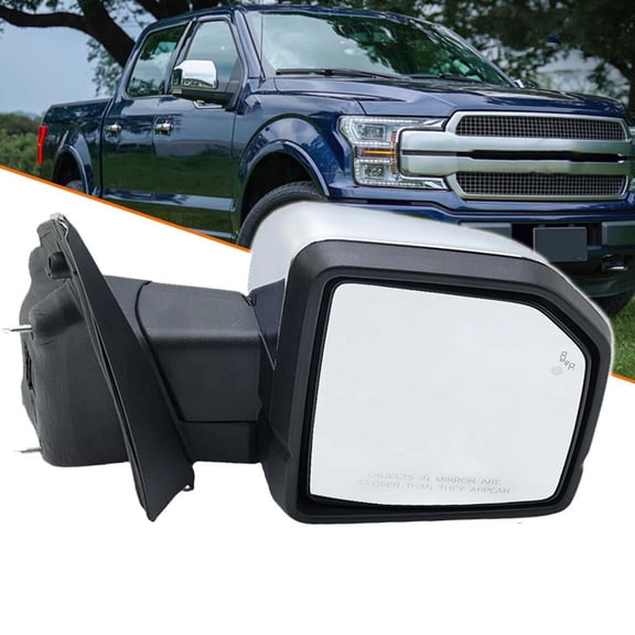 MZORANGE Power Mirror Heated Power Folding Chrome For 2015-2018 Ford F-150 F150, Right Passenger Side Mirror with  Blind Spot Memory 16Pin