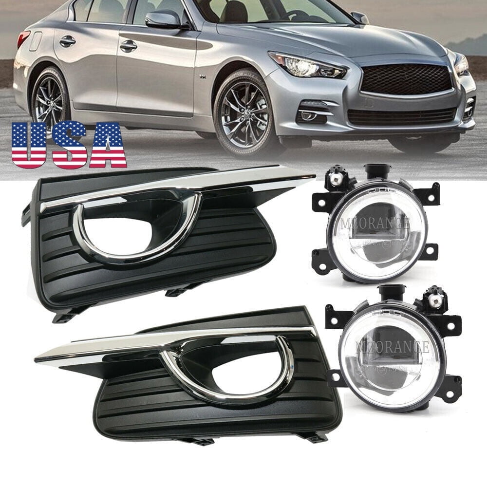 Front Bumper Fog Lamp Bezel Set For 2014-2017 Infiniti Q50 – Black Chrome, Pair – YLT Auto