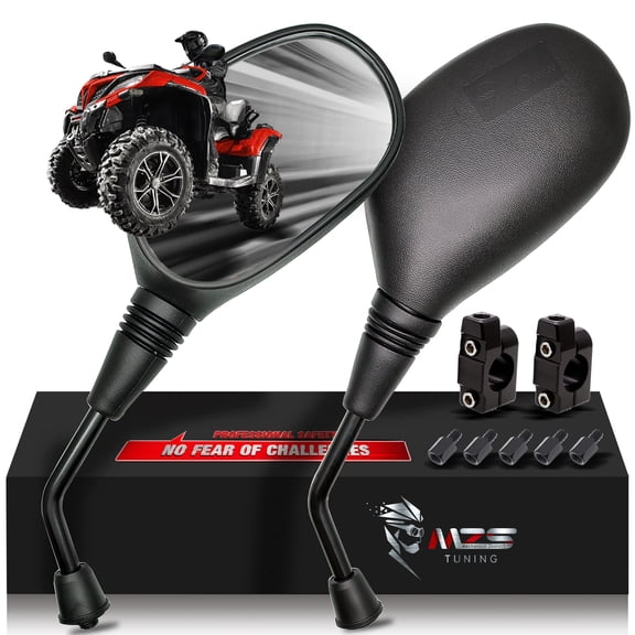 MZS ATV Mirrors, 8MM 10MM Motorcycle Side Rearview Mirrors with CNC Handlebar Mount Black fits Motorbike Street Adventure Electric Dirt Bike Ebike Snowmobile Scooter Moped Quad