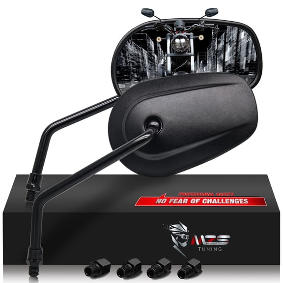 MZS Black Motorcycle Mirrors 10MM, Heavy Duty Aluminum Universal Motorbike Rear View Side Mirror Adjustable Compatible with Street Naked Bike Touring Cruiser Chopper