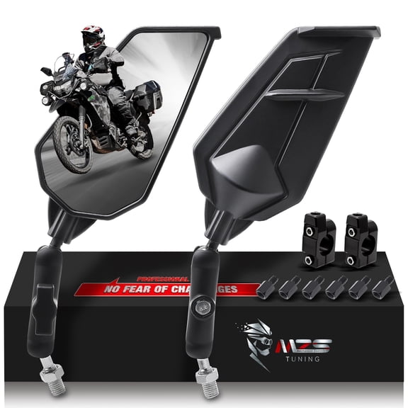 MZS Motorcycle Mirrors, ATV Mirrors with CNC Mount Clamp, Universal 8mm 10mm Folding Handlebar Rear View Mirror fit Motorbike Street Dirt Adventure Electric Bike Ebike Scooter Quad