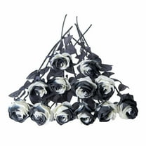 MZXELPRJD 12 Pcs Artificial Flowers Roses Silk Flowers Long Stem Artificial Roses for Home Wedding Bathroom Kitchen Decorations (Black White) Small Sunflowers Artificial Flowers