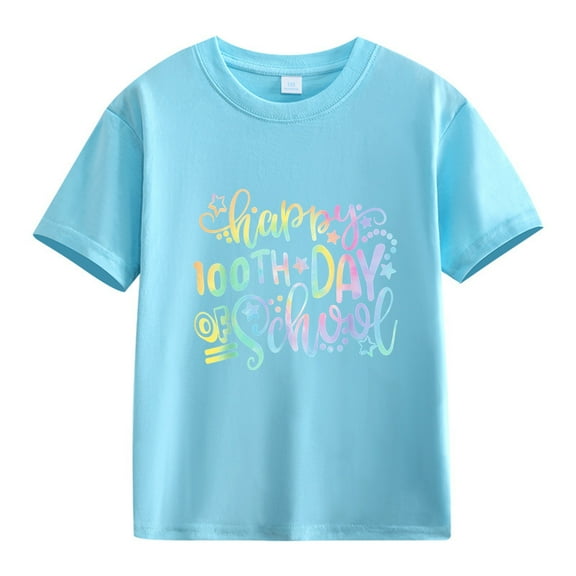 MZXELPRJD Boys Shirts 100 Days 100th Day of School for Girls Boys Shirt 2-13 Years Kids Spring Summer Casual Beach Holiday Tees Autumn Basic Tops