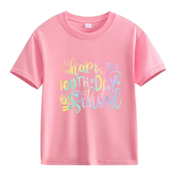MZXELPRJD Boys Shirts 100 Days 100th Day of School for Girls Boys Shirt 2-13 Years Kids Spring Summer Casual Beach Holiday Tees Autumn Basic Tops