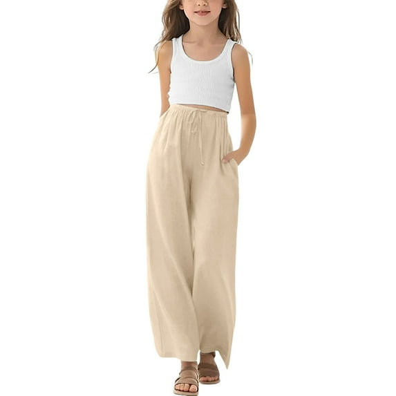 MZXELPRJD Brown Pants Kids Children Daily Girls Wide Leg Pants Size 10-12 Elastic Waist Pockets Straight Solid Color Casual Pants Loose Boy Clothes Size 8