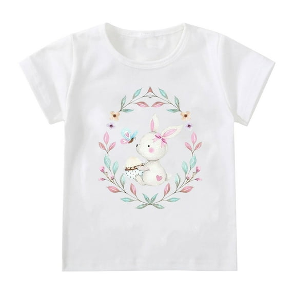 MZXELPRJD Easter Bunny Shirt Toddler Boys Girls 2024 Easter Day Gift Cartoon Rabbit Print Short Sleeve Tshirt Little Kid Big Kid Tee Tops 6-16 Years