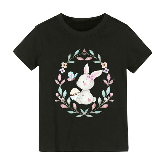 MZXELPRJD Easter Bunny Shirt Toddler Boys Girls 2024 Easter Day Gift Cartoon Rabbit Print Short Sleeve Tshirt Little Kid Big Kid Tee Tops 6-16 Years