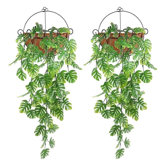 MZXELPRJD Fake Plants 2 Pack Artificial Monstera Hanging Plant Fake Turtle Greenery Vine for Tropical Party Decorations,Wall Indoor Hanging Baskets, Holiday Greenery Decor Faux Vines