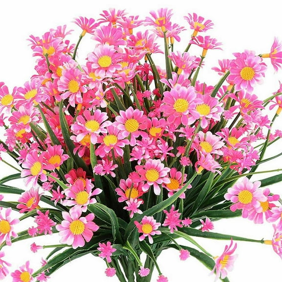 MZXELPRJD Floral Double Dozen 8 Bundles Artificial Daisy Mums Flowers Outdoor Fall Flowers for Decoration No Fade Plastic Autumn Flower Garden Porch Window Box Decor Flower Vases