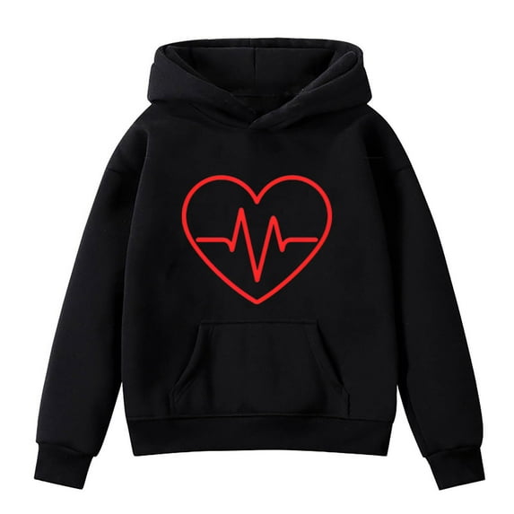 MZXELPRJD Girl's Cute Hoodie Heart Print Pocket Front Sweatshirts Toddler Girls Hoodies Heart Sweatshirt Kids Casual Pullover Tops Valentines Day Long Sleeve Shirts Winter Outwear