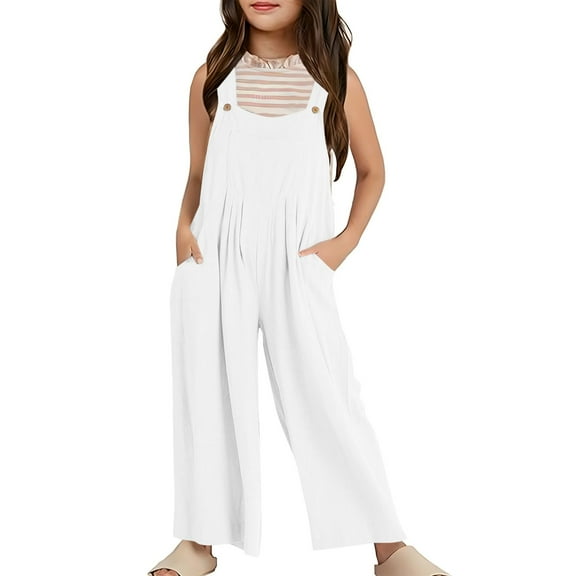 MZXELPRJD Girls Overalls 2025 Summer Casual Sleeveless Wide Leg Jumpsuits Spaghetti Strap Loose Jumpsuit Long Pants with Pockets Girls Romper