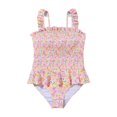 thumbnail image 1 of MZXELPRJD Girls Ruffle Swimsuit Kids One Piece Swimsuits Teens Cute Pattern Print High Waist Hawaiian Ruffle Swimwear Beach Single Spaghetti Strap Bathing Suit, 1 of 5