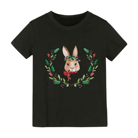 MZXELPRJD Girls Shirts Easter T Shirts for Kids Cute Bunny Rabbit Graphic Tees Toddler Clothes Summer Short Sleeve Tops Funny Rabbit Graphic Tshirts 6-16 Years