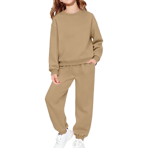 MZXELPRJD Girls Sweatsuit Set Toddler Girl 2 Piece Outfits Kids Patchwork Elastic Hem Sweatshirts and Sweatpants Spring Solid Color Joggers Set