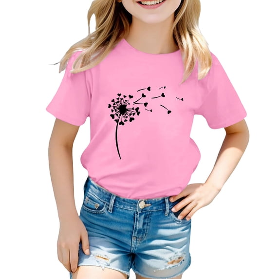 MZXELPRJD Girls T Shirts Toddler Girl Basic Tees Short Sleeve Round Neck T-Shirt Kids Graphic Tops Cute Vintage Flowers Printed Shirt