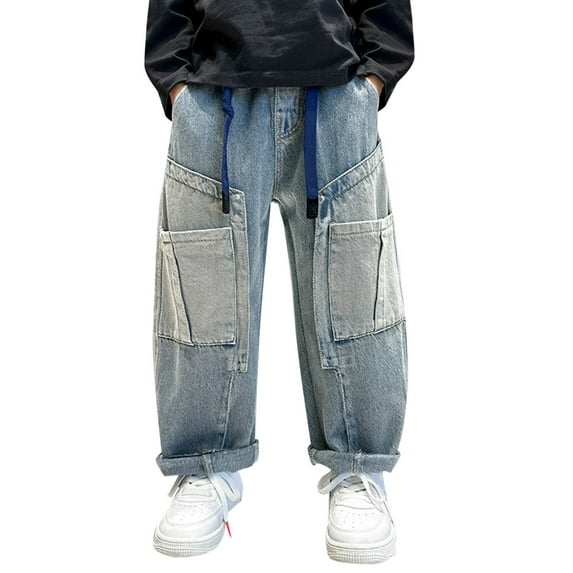 MZXELPRJD Girls Wide Leg Jeans Girls Jeans Size 10-12 High Waist Denim Pants with Pockets Elastic Waistband Cute Baggy Denim Pants for Girls Clothing