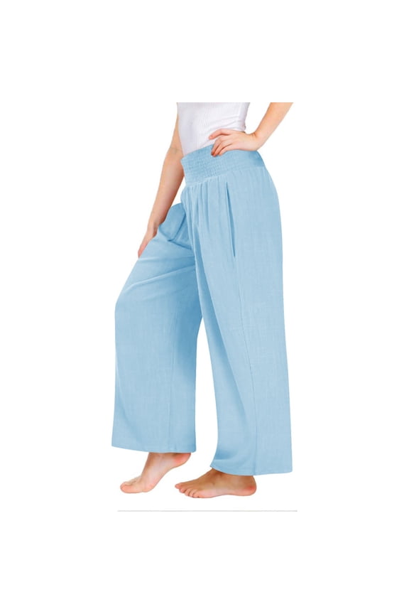 Girls Wide Leg Pants Teens Flowy Loose Fit Palazzo Pants for Girls Kids Linen Trousers Casual Beach Cute Harem Trouser with Pockets