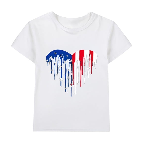 MZXELPRJD July 4th Tee Tops Girl Toddler Clothes 4th of July Shirt Baby Girls American Flag Shirt Fashion Loose Patriotic T-Shirts Outfit for 3-13T