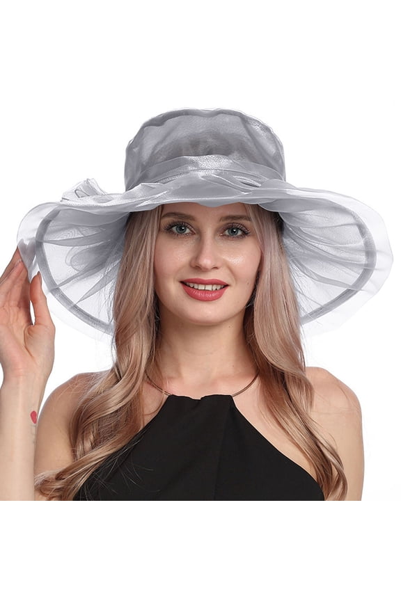 Kentucky Derby Hats for Women Vintage Church Dress Hats Mesh Floral Big Brim Sun Beach Hats Wedding Cocktail Tea Party Hat Summer Floppy Foldable Roll up Cap