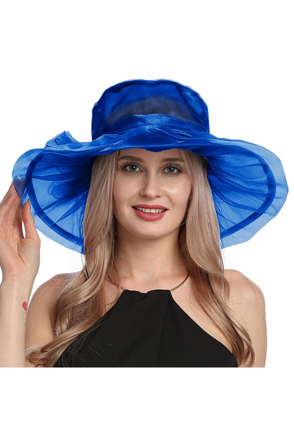 Kentucky Derby Hats for Women Vintage Church Dress Hats Mesh Floral Big Brim Sun Beach Hats Wedding Cocktail Tea Party Hat Summer Floppy Foldable Roll up Cap
