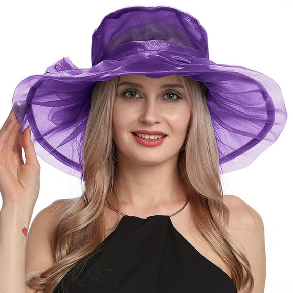 MZXELPRJD Kentucky Derby Hats for Women Vintage Church Dress Hats Mesh Floral Big Brim Sun Beach Hats Wedding Cocktail Tea Party Hat Summer Floppy Foldable Roll up Cap