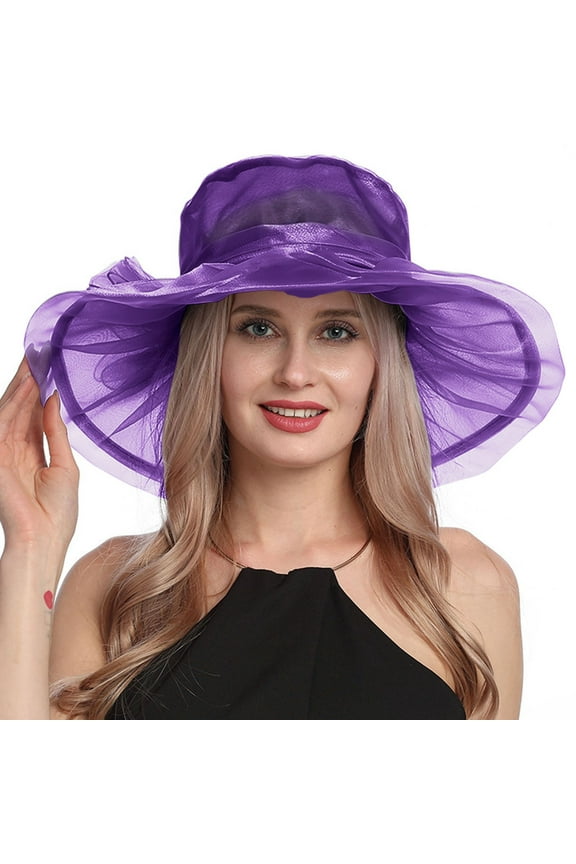 Kentucky Derby Hats for Women Vintage Church Dress Hats Mesh Floral Big Brim Sun Beach Hats Wedding Cocktail Tea Party Hat Summer Floppy Foldable Roll up Cap