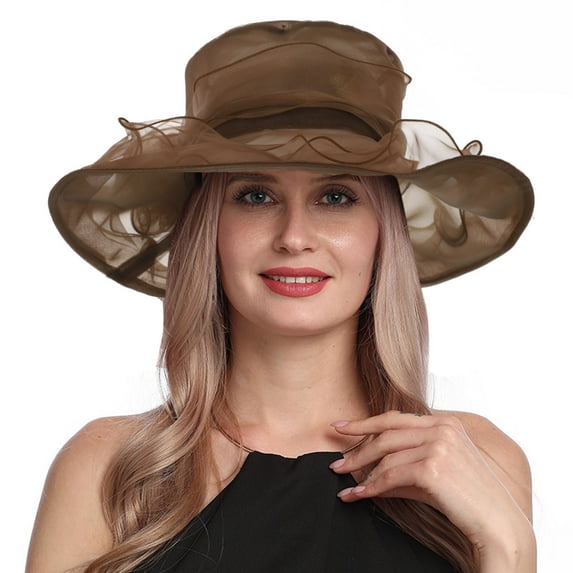MZXELPRJD Kentucky Derby Hats for Women Vintage Church Dress Hats Mesh Floral Big Brim Sun Beach Hats Wedding Cocktail Tea Party Hat Summer Floppy Foldable Roll up Cap