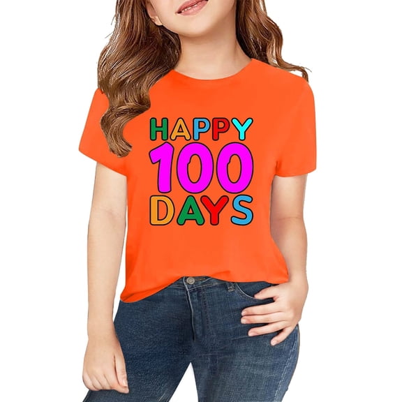 MZXELPRJD Kids 100 Days of School Shirt Girls Boys 100th Day of School Celebration Tops Kids Short Sleeve Funny Graphic Letters Print T-Shirt