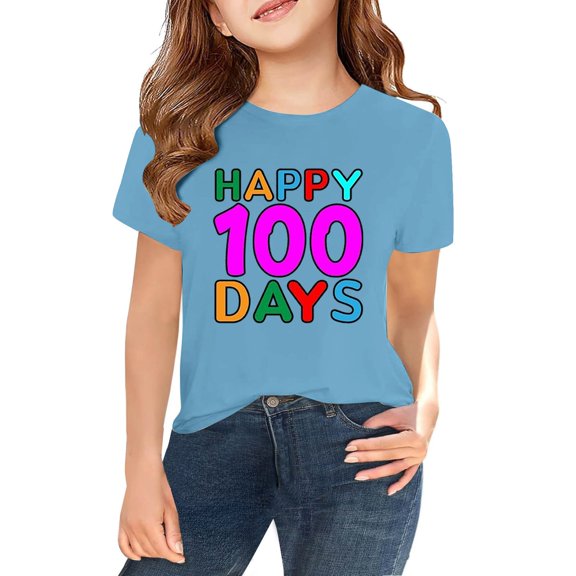 MZXELPRJD Kids 100 Days of School Shirt Girls Boys 100th Day of School Celebration Tops Kids Short Sleeve Funny Graphic Letters Print T-Shirt