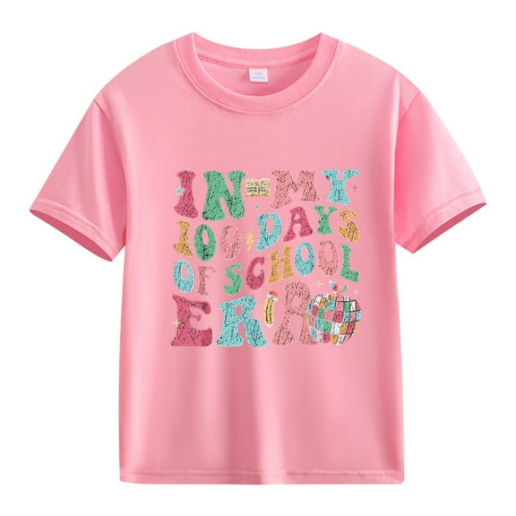 MZXELPRJD Kids 100 Days of School Shirt Girls Boys 100th Day of School Celebration Tops Kids Short Sleeve Funny Graphic Letters Print T-Shirt