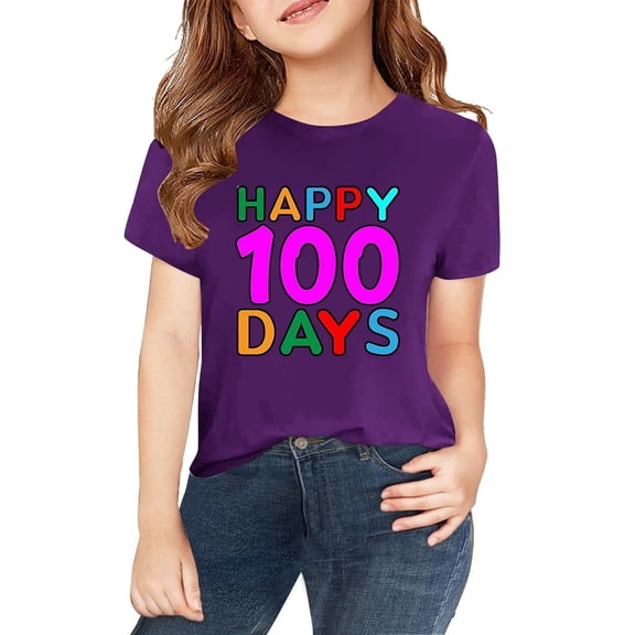 MZXELPRJD Kids 100 Days of School Shirt Girls Boys 100th Day of School Celebration Tops Kids Short Sleeve Funny Graphic Letters Print T-Shirt