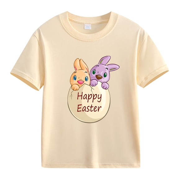 MZXELPRJD Kids Easter Shirts Spring Autumn Cute Print Comfortable T Shirt Boys Girls Easter Shirts Bunny Tshirt Short Sleeve Tee Funny Rabbit Graphic Tshirts 2-13 Years