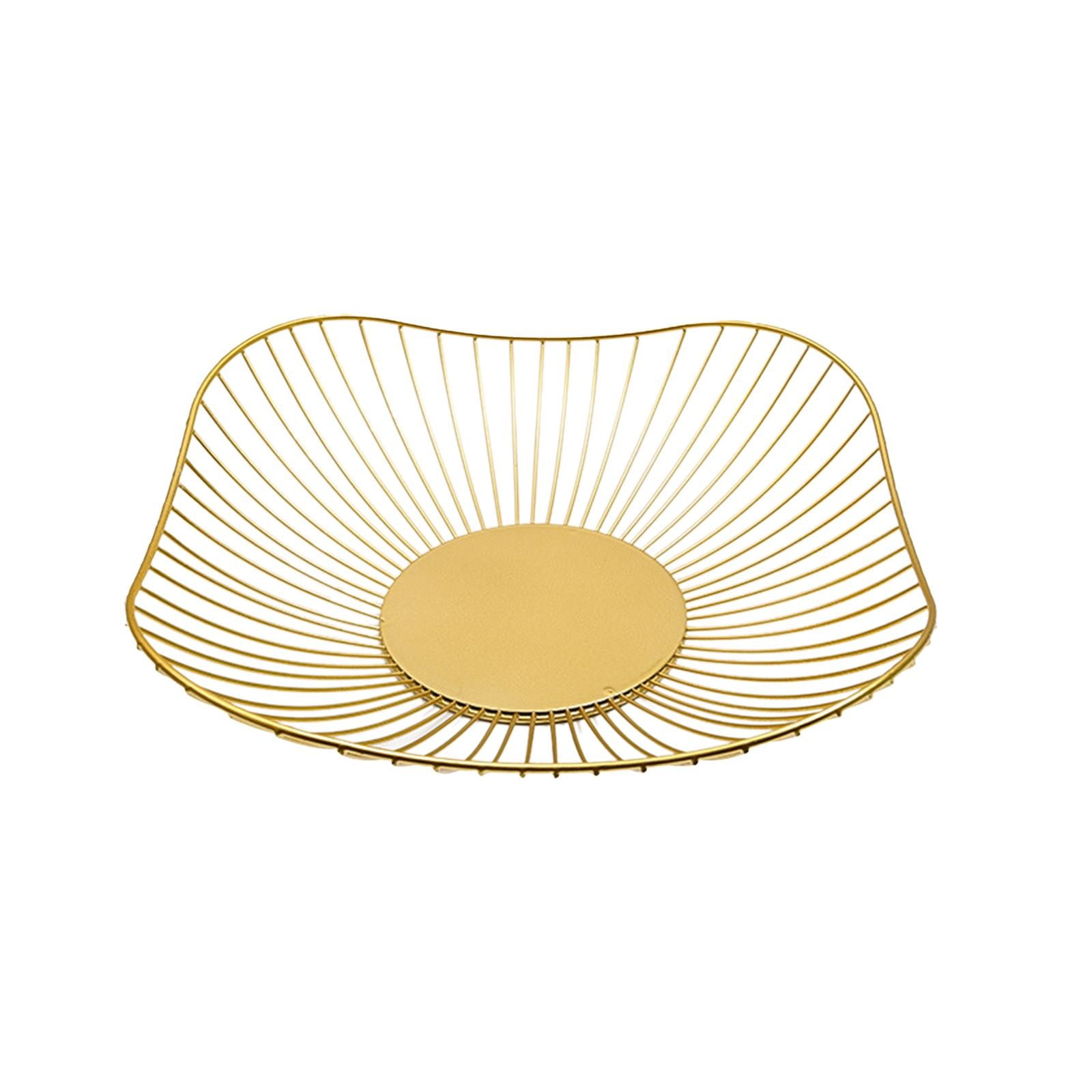 Gold Metal Wire Fruit Basket - Large Kitchen Countertop Bowl With Black Base For Fruits, Snacks & Decor